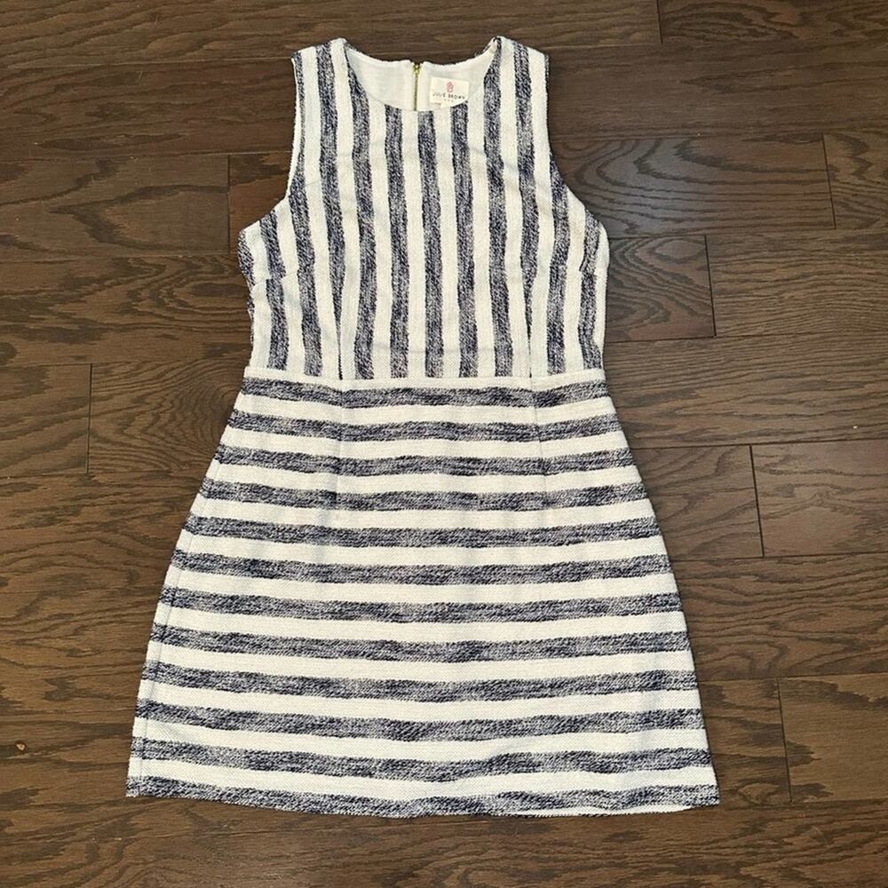 Julie Brown Tweed Sleeveless Shift Dress Blue - White Size 10